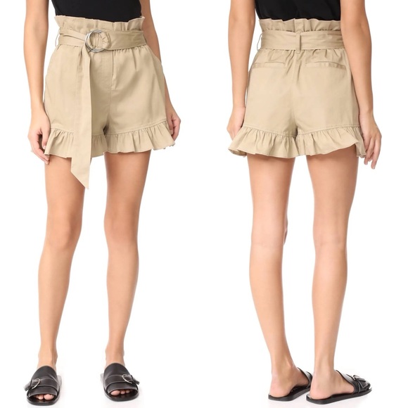 Cinq a Sept Braxton twill high-waist belted ruffled khaki...